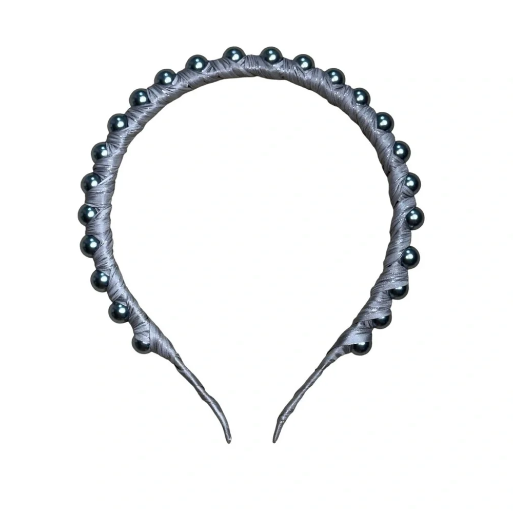 Anthropologie Silver Pearl Wrapped Ribbon Thin Headband - 1 count